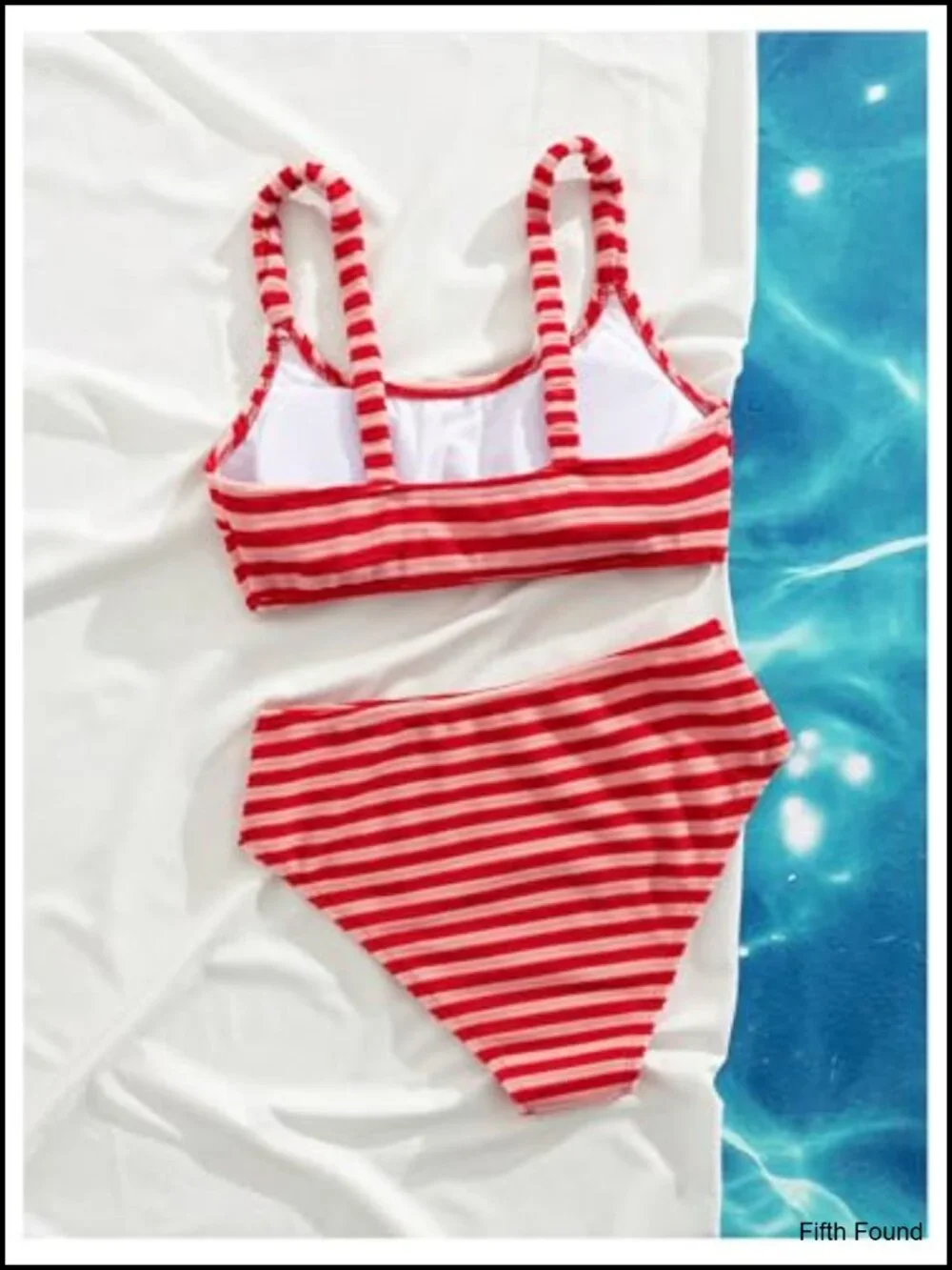 Striped High Waisted Bikini Set, Spaghetti Strap, Medium Stretch